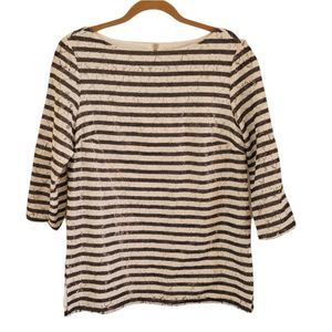 Michael Kors Black White Striped Sequin Blouse Top Sz. 6